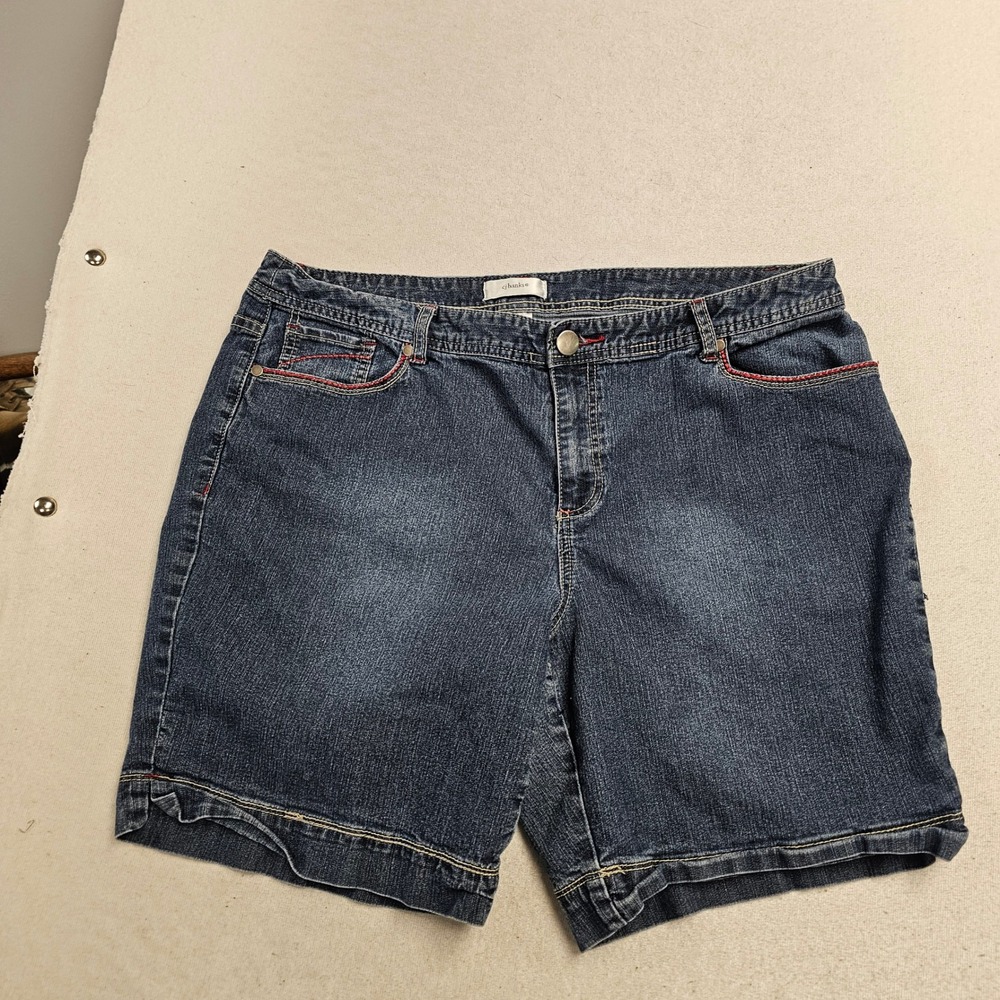 CJ Banks Womens Plus 18W Denim Shorts Dark Wash Embroidered Pockets Blue 6408